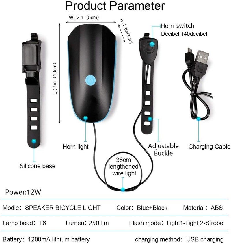 Rechargeable Front Bicycle And Scooter   And Scooter Light with Lithium Battery, Powerful LED Illumination, Built-in Siren, and 5 Multi-Sound Modes – by Abo Elgoukh & Maxlerz – Blue Color - Image 2